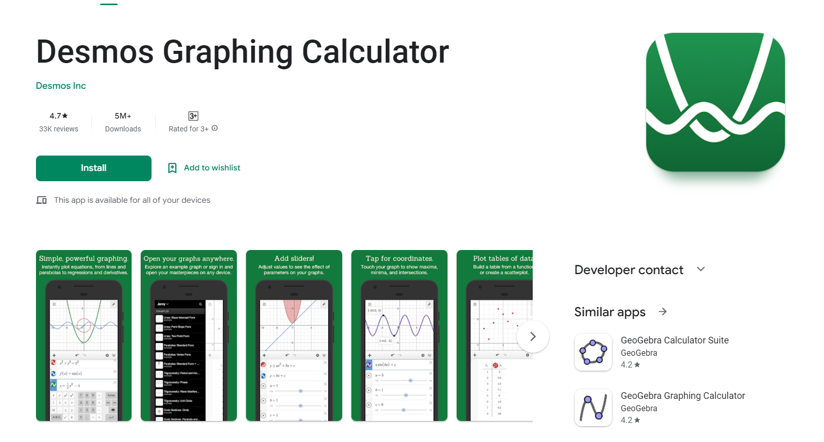 Desmos graphing calculator apps and website
