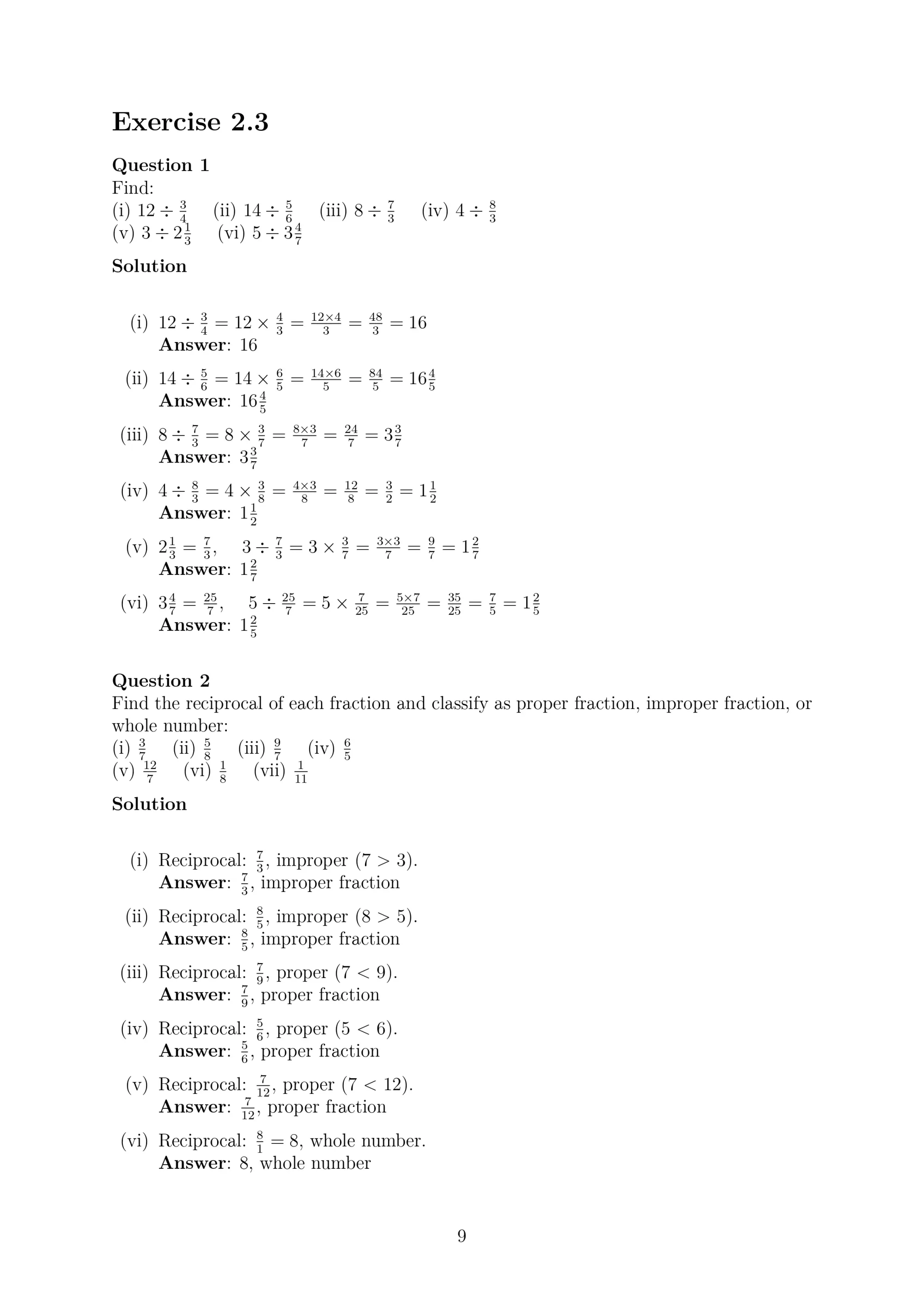 NCERT Solutions to Class 7 Mathematics Chapter 2: Fractions and Decimals Exercise 2.3