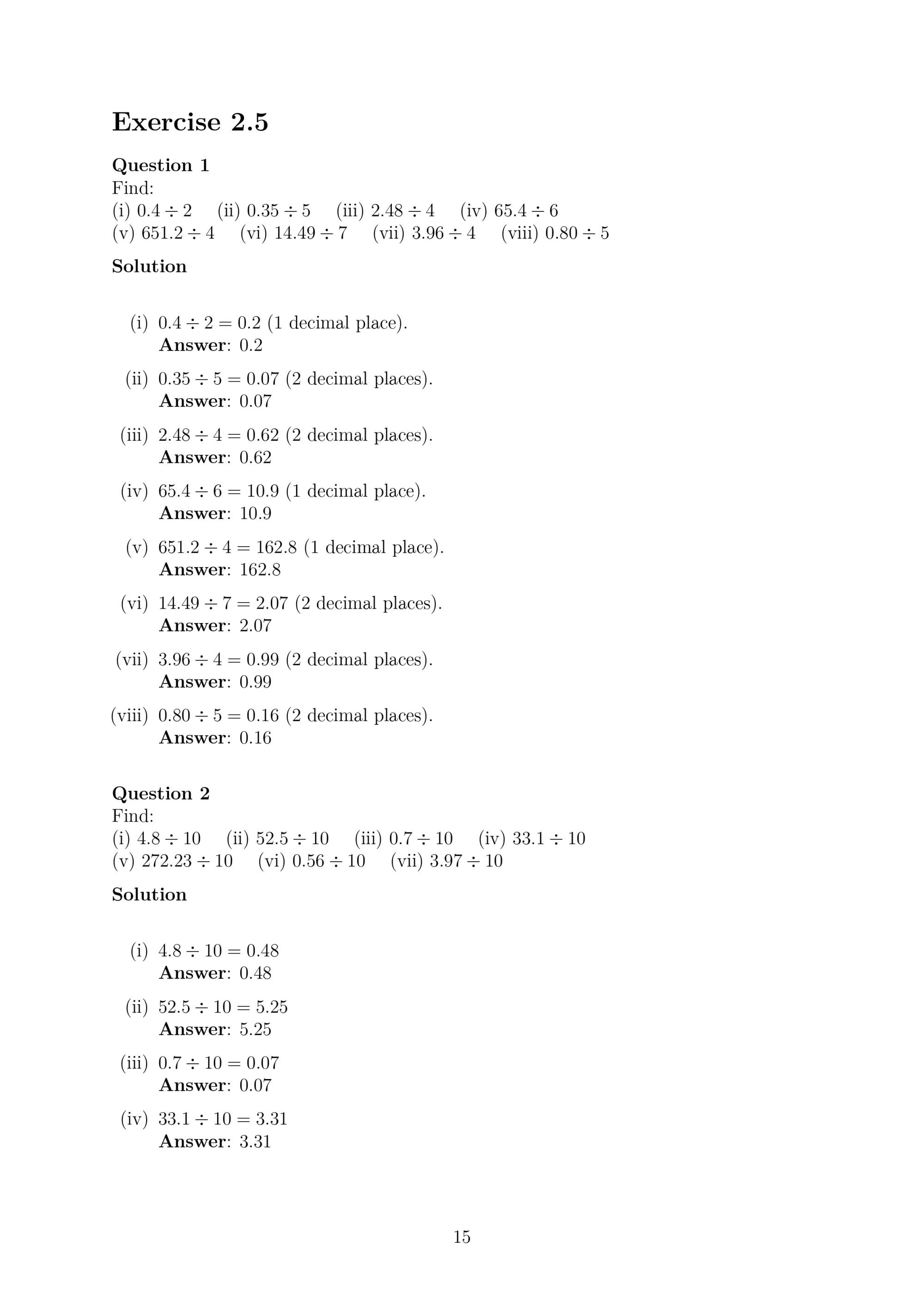 NCERT Solutions to Class 7 Mathematics Chapter 2: Fractions and Decimals Exercise 2.5