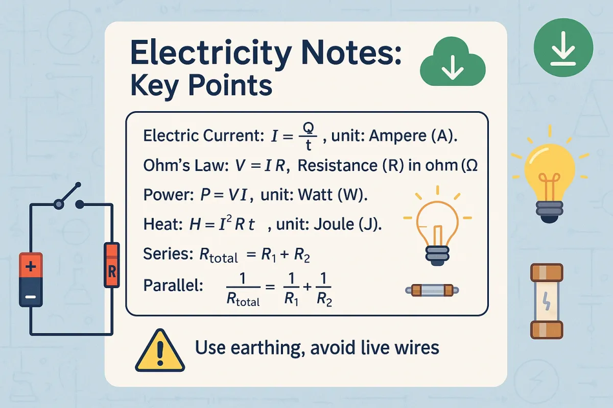 Class 10th Electricity Notes and Important Questions PDF download