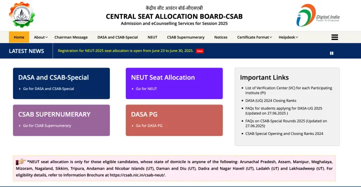 CSAB NEUT 2025 Admission Process Concludes on June 30