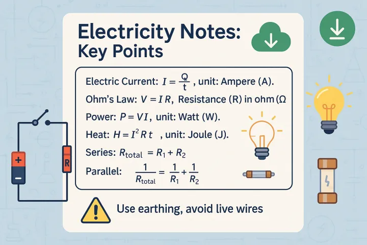 Class 10th Electricity Notes and Important Questions PDF download